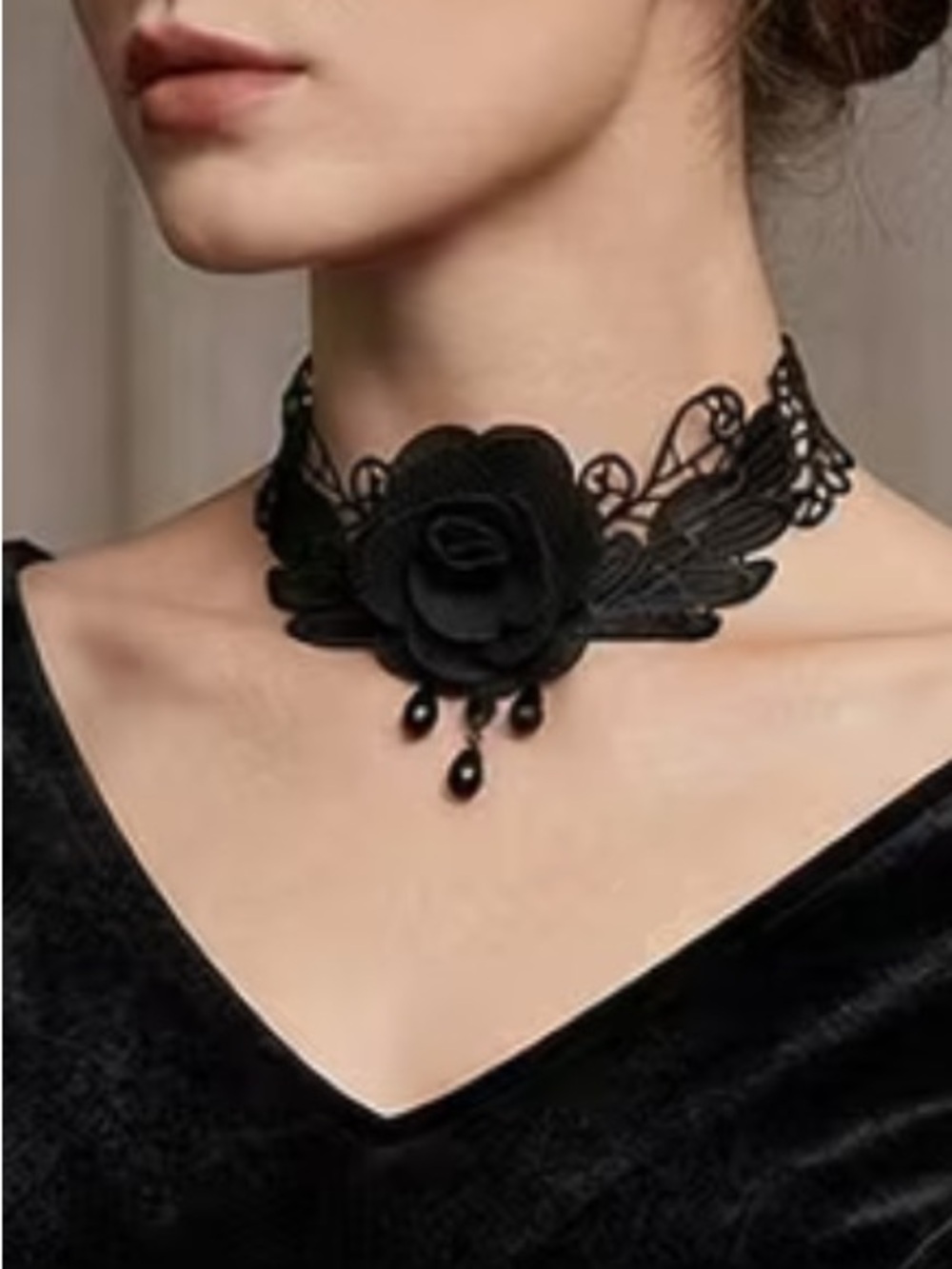 Black Lace Rose Choker Necklace